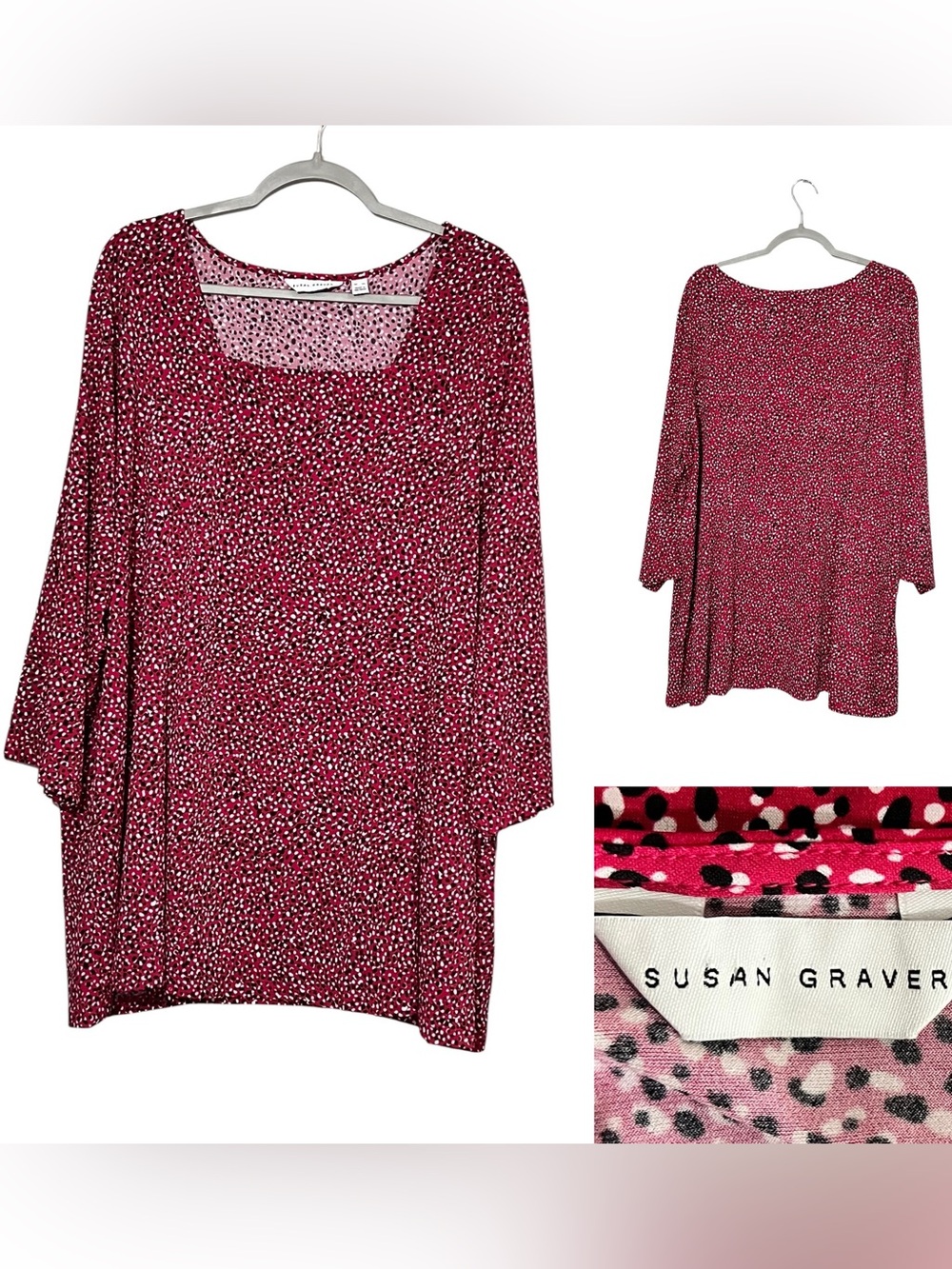 Susan Graver Tunic 4x Raspberry pink Pink Printed Scoop Neck long sleeve